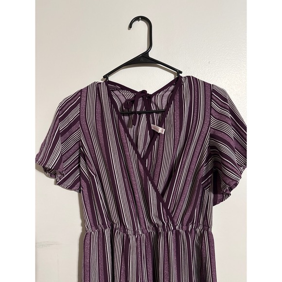 Xhilaration Purple Striped Wide Leg Jumpsuit Flutter Sleeve Tie Back Small - Picture 3 of 6